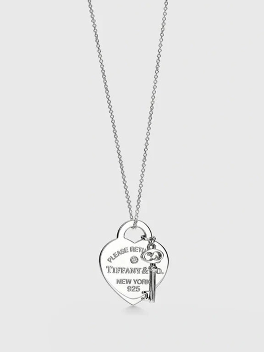 Tiffany & Co. Sterling Heart Pendant Necklace with Blue Pouch
